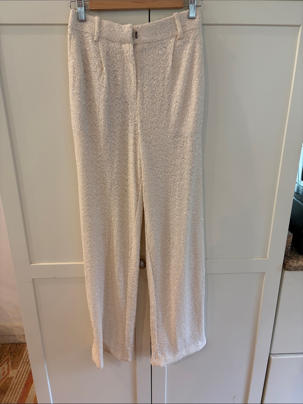 H&M Cream Sequin Wide-Leg Trousers; Size 2